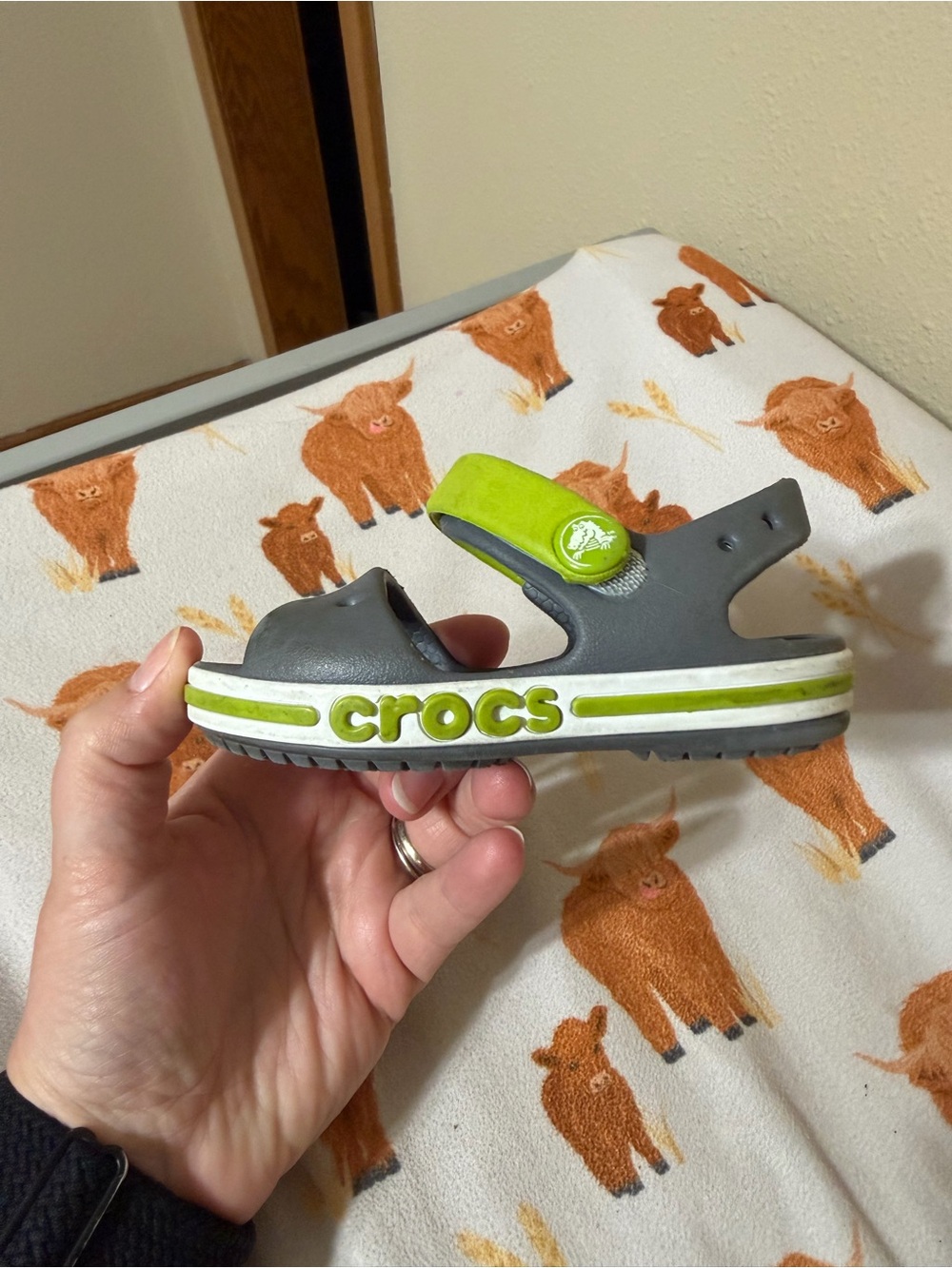 CROCS Kids Gray and Lime Green Clog Sandal
